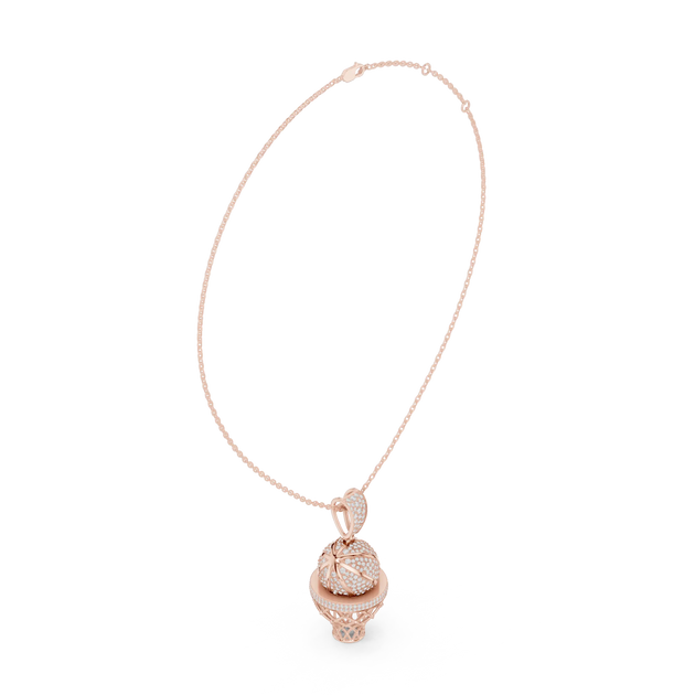Front-View: Round Diamond Pendant with Halo Setting in 14k Rose Gold - Lab Grown - Driona Jewels
