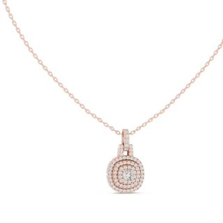 Front-view: Round Diamond Pendant with Halo Setting in 14k Rose Gold - Lab Grown - Driona Jewels