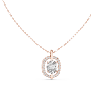 Front-view: Round Diamond Pendant with Halo Setting in 14k Rose Gold - Lab Grown - Driona Jewels