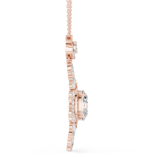 Side-Profile: Round Diamond Pendant with Halo Setting in 14k Rose Gold - Lab Grown - Driona Jewels
