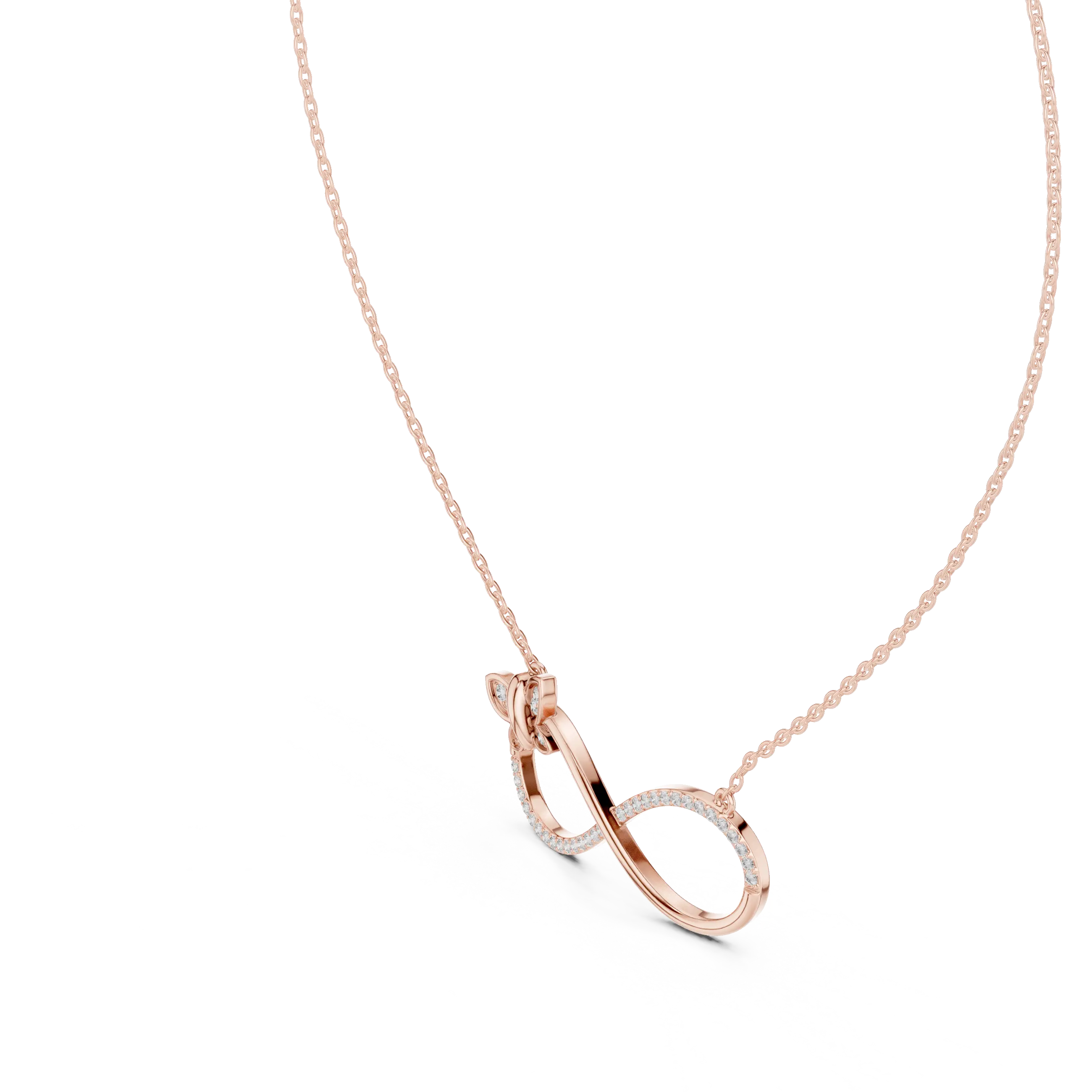 Three-quarter-view: Round Diamond Pendant with Halo Setting in 14k Rose Gold - Lab Grown - Driona Jewels