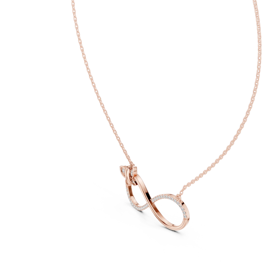 Three-quarter-view: Round Diamond Pendant with Halo Setting in 14k Rose Gold - Lab Grown - Driona Jewels