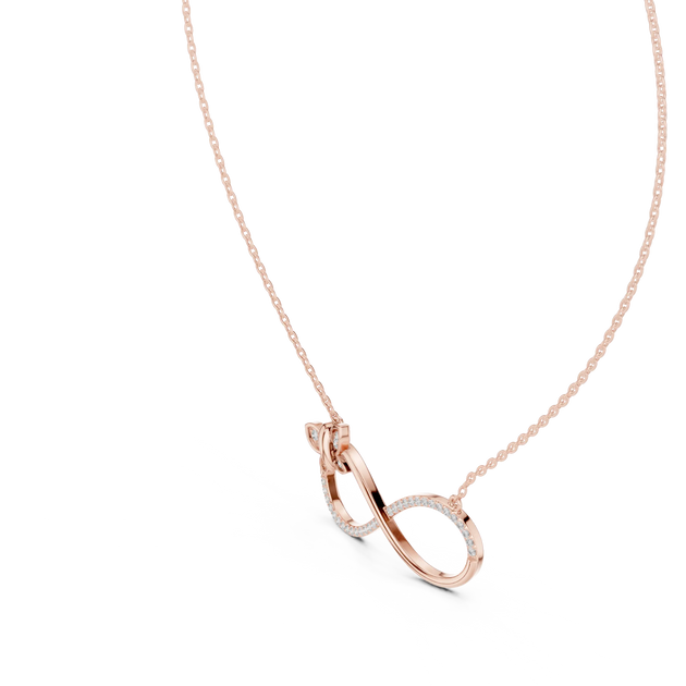 Three-quarter-view: Round Diamond Pendant with Halo Setting in 14k Rose Gold - Lab Grown - Driona Jewels