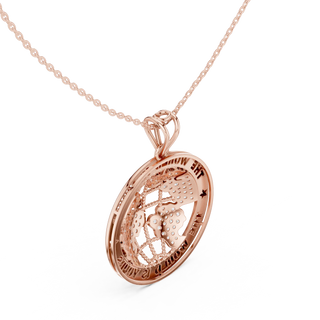 Three-quarter-view: Round Diamond Pendant with Halo Setting in 14k Rose Gold - Lab Grown - Driona Jewels