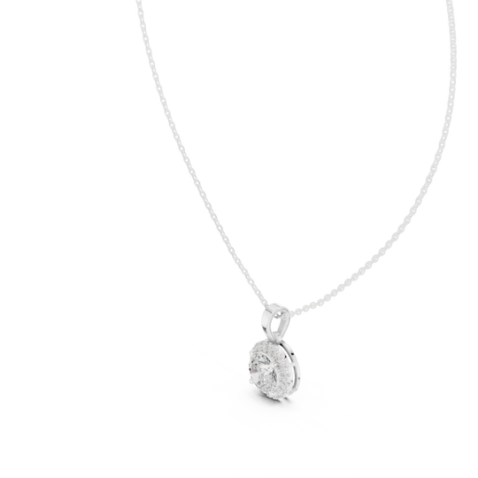 Front-view: Round Diamond Pendant with Halo Setting in 14k White Gold - Lab Grown - Driona Jewels