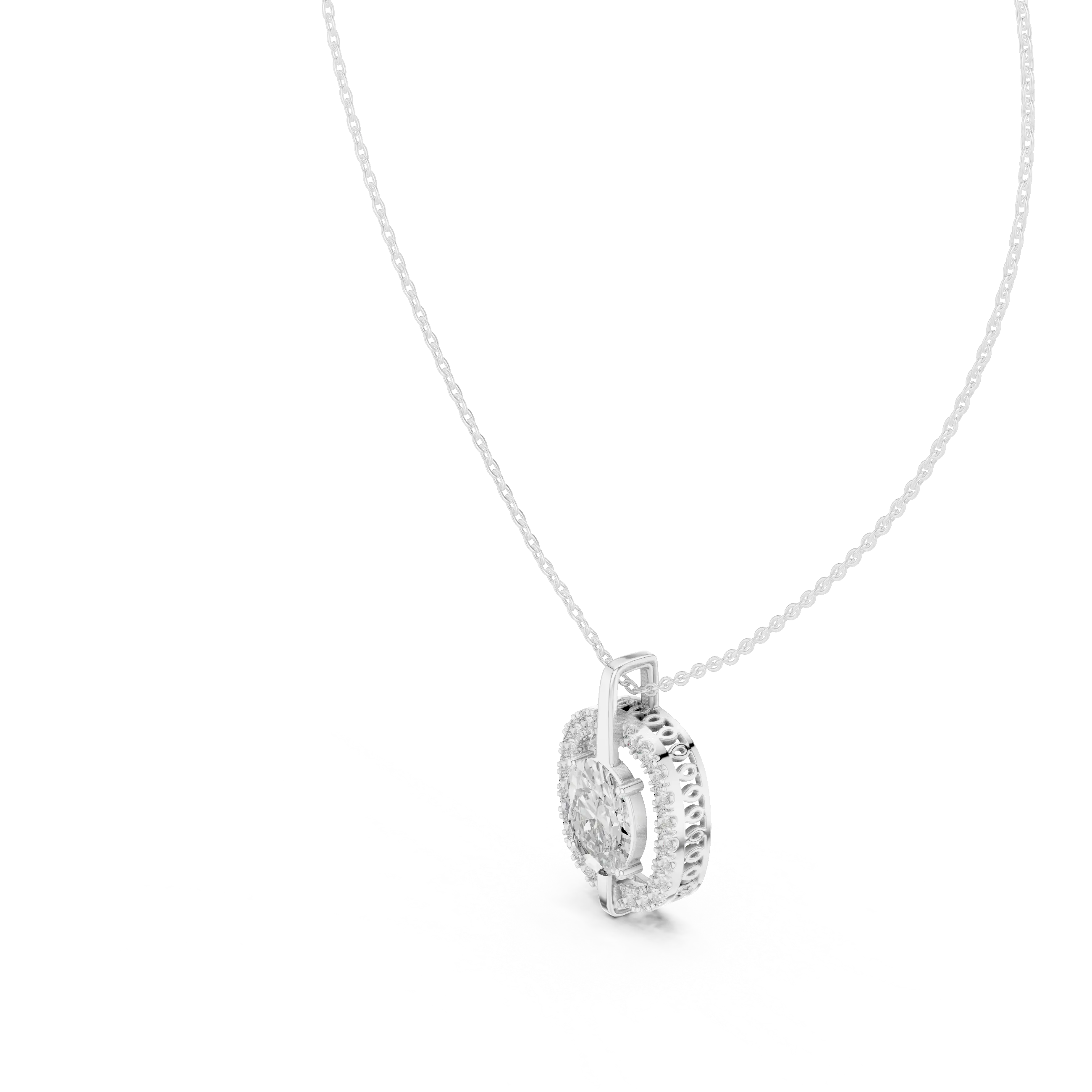 Front-View: Round Diamond Pendant with Halo Setting in 14k White Gold - Lab Grown - Driona Jewels