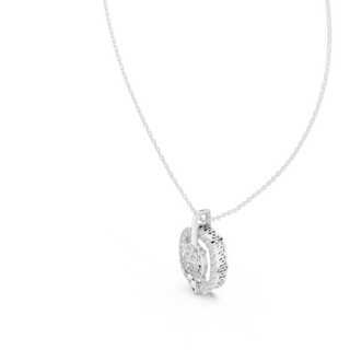 Front-View: Round Diamond Pendant with Halo Setting in 14k White Gold - Lab Grown - Driona Jewels