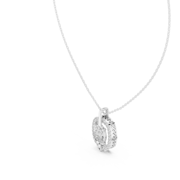 Front-View: Round Diamond Pendant with Halo Setting in 14k White Gold - Lab Grown - Driona Jewels