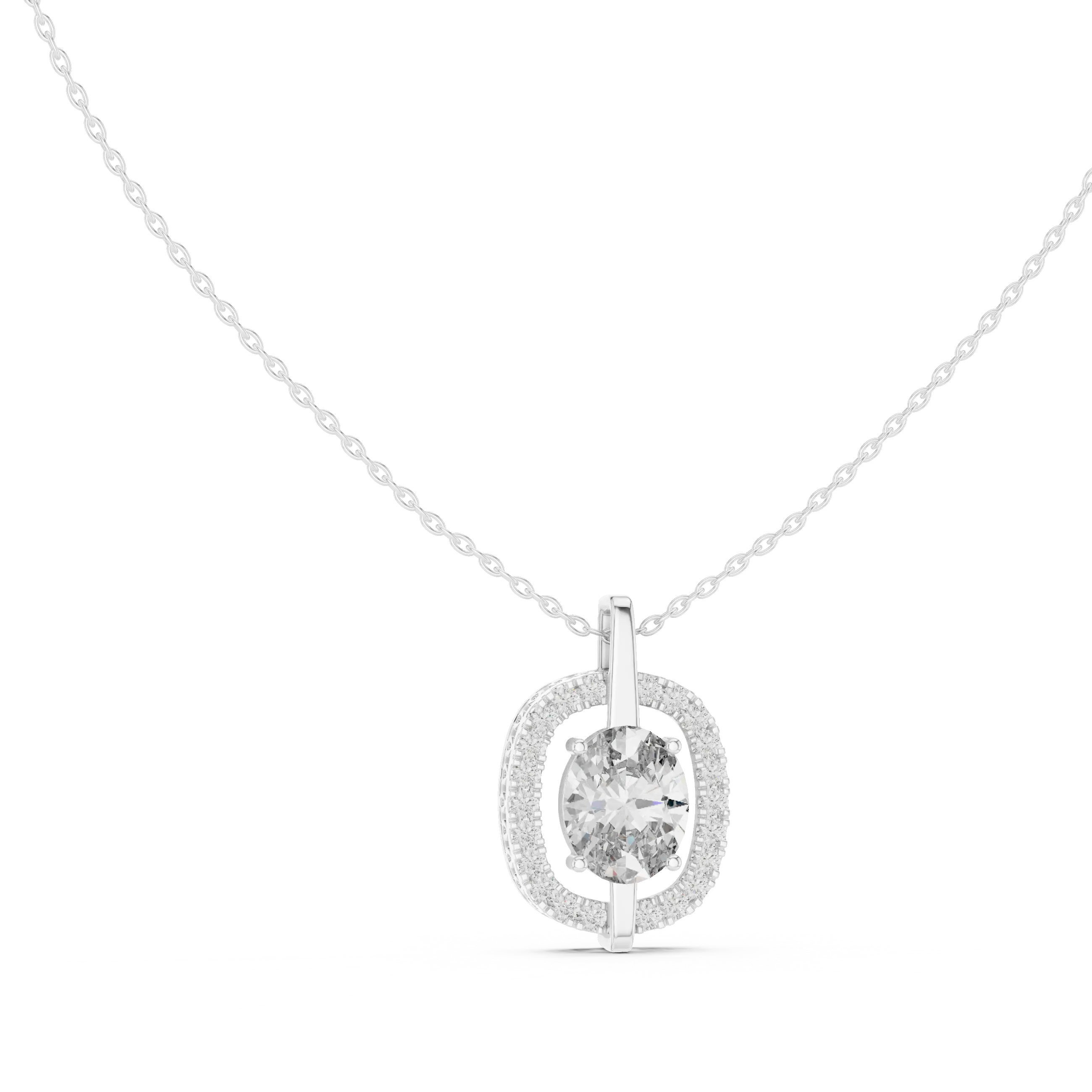 Front: Round Diamond Pendant with Halo Setting in 14k White Gold - Lab Grown - Driona Jewels