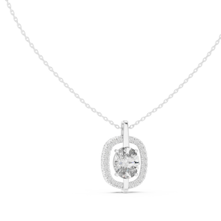 Front: Round Diamond Pendant with Halo Setting in 14k White Gold - Lab Grown - Driona Jewels