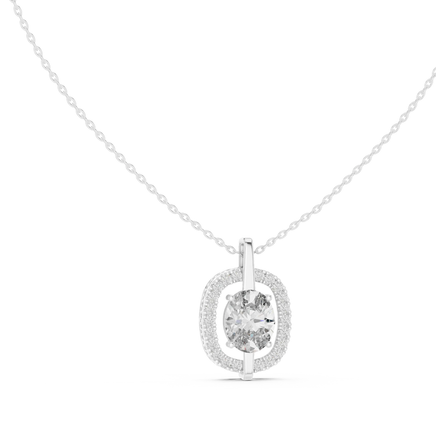 Front: Round Diamond Pendant with Halo Setting in 14k White Gold - Lab Grown - Driona Jewels