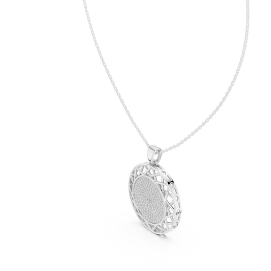 Front-view: Round Diamond Pendant with Halo Setting in 14k White Gold - Lab Grown - Driona Jewels