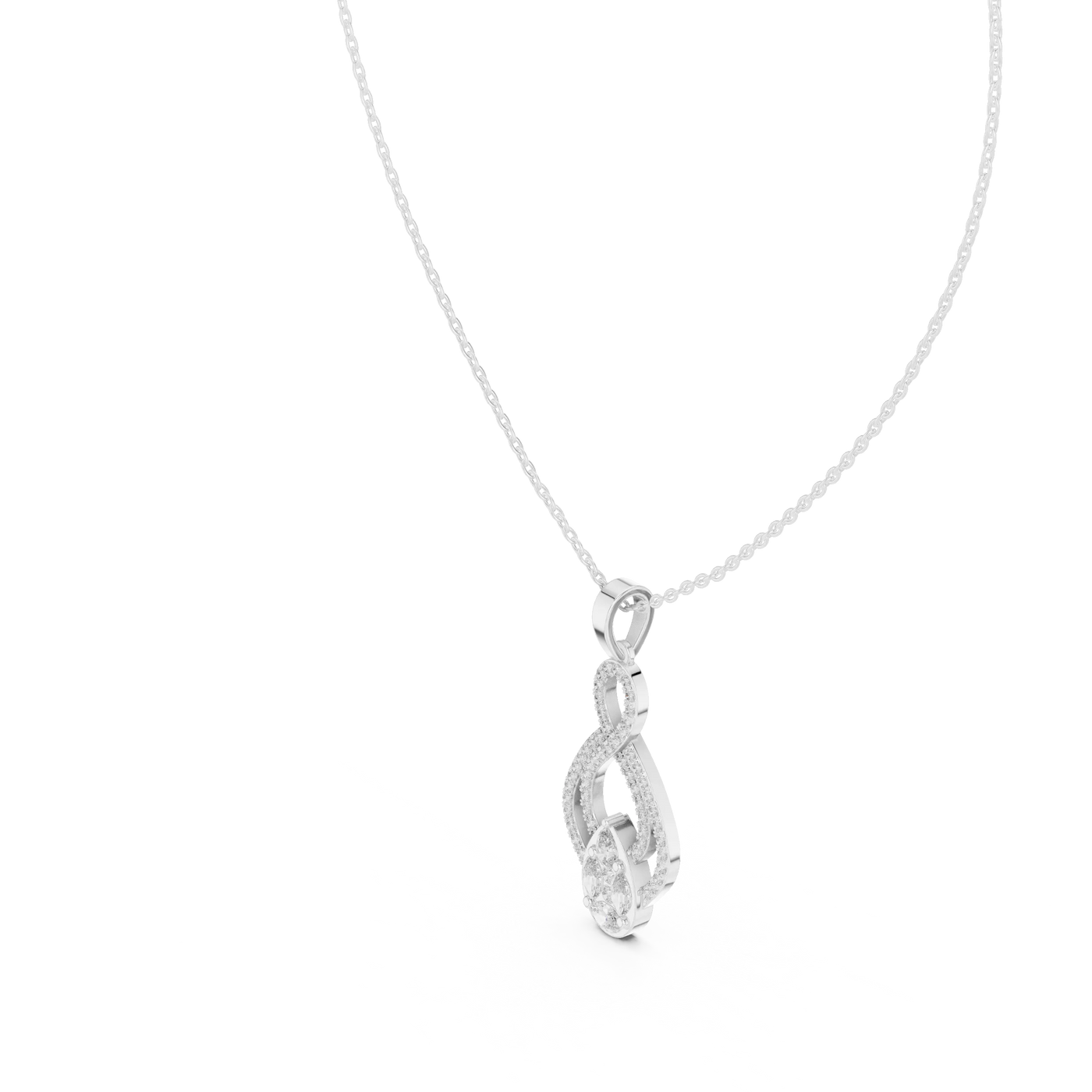 Front-View: Round Diamond Pendant with Halo Setting in 14k White Gold - Lab Grown - Driona Jewels
