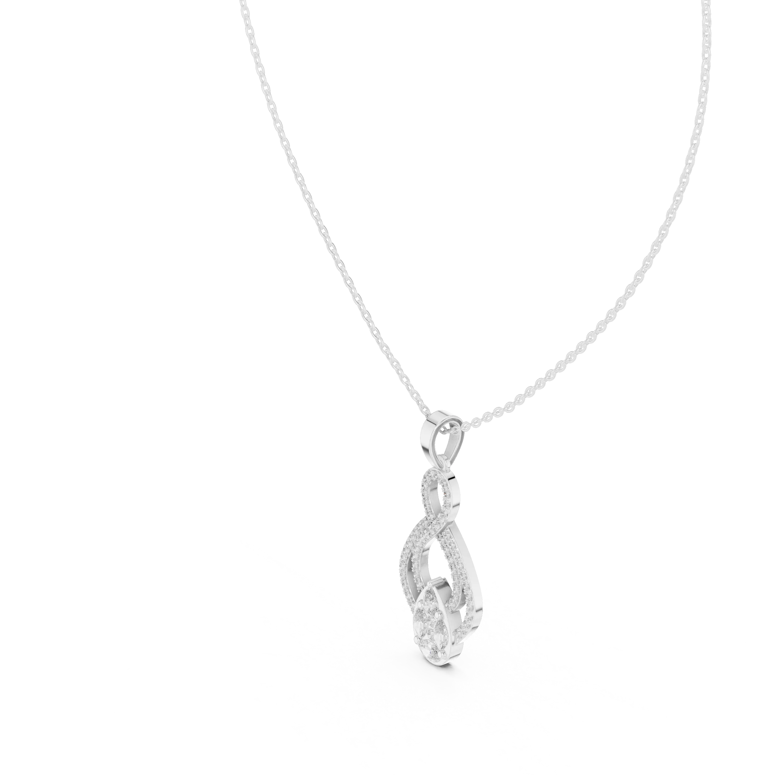 Front-View: Round Diamond Pendant with Halo Setting in 14k White Gold - Lab Grown - Driona Jewels