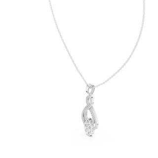 Front-View: Round Diamond Pendant with Halo Setting in 14k White Gold - Lab Grown - Driona Jewels