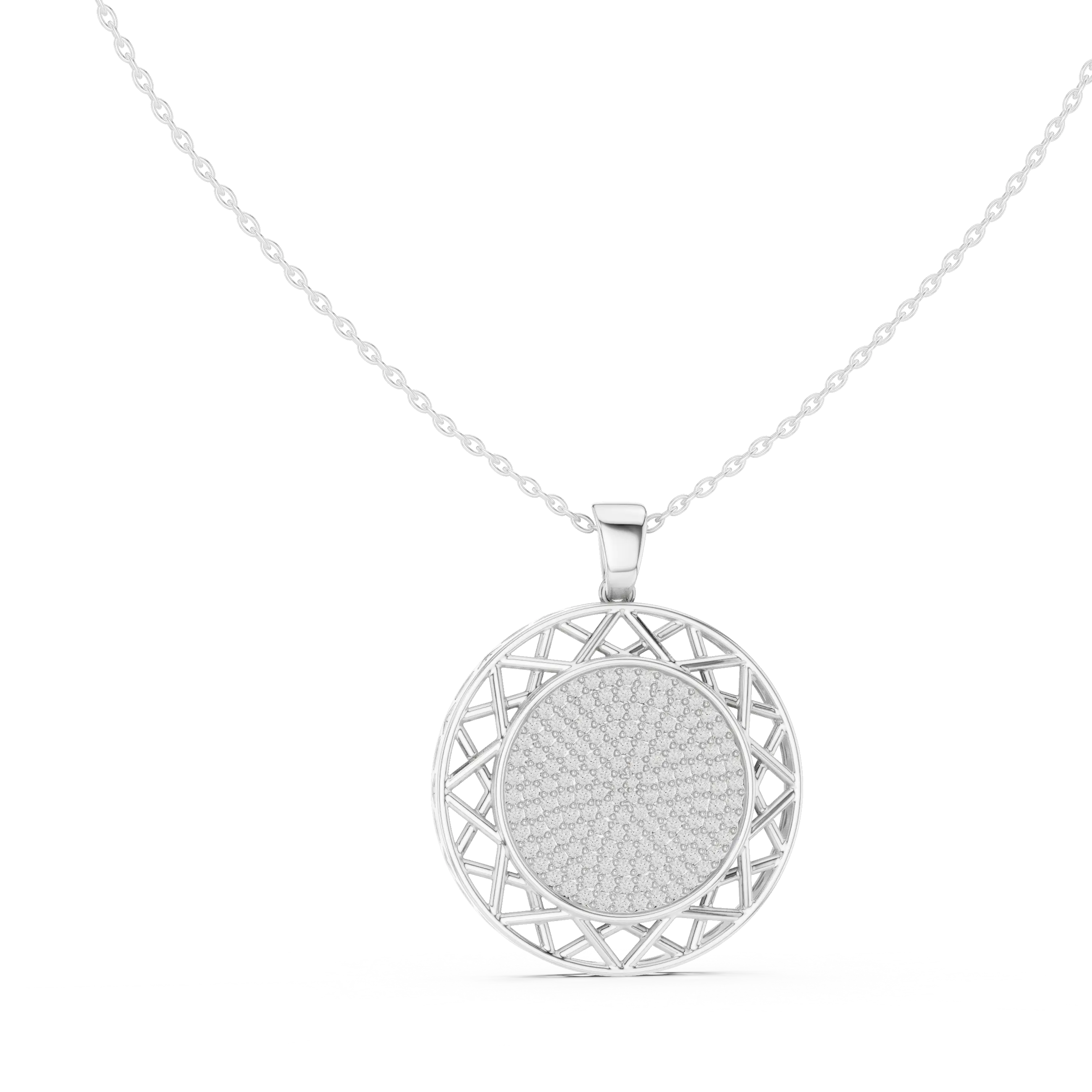 Front-View: Round Diamond Pendant with Halo Setting in 14k White Gold - Lab Grown - Driona Jewels