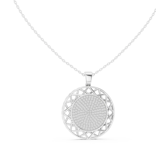 Front-View: Round Diamond Pendant with Halo Setting in 14k White Gold - Lab Grown - Driona Jewels