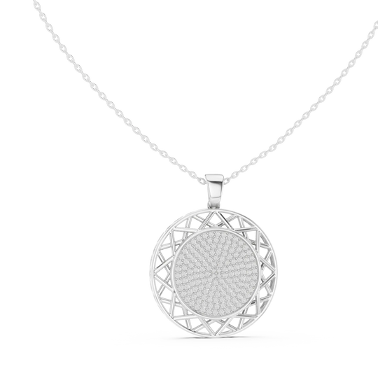Front-View: Round Diamond Pendant with Halo Setting in 14k White Gold - Lab Grown - Driona Jewels