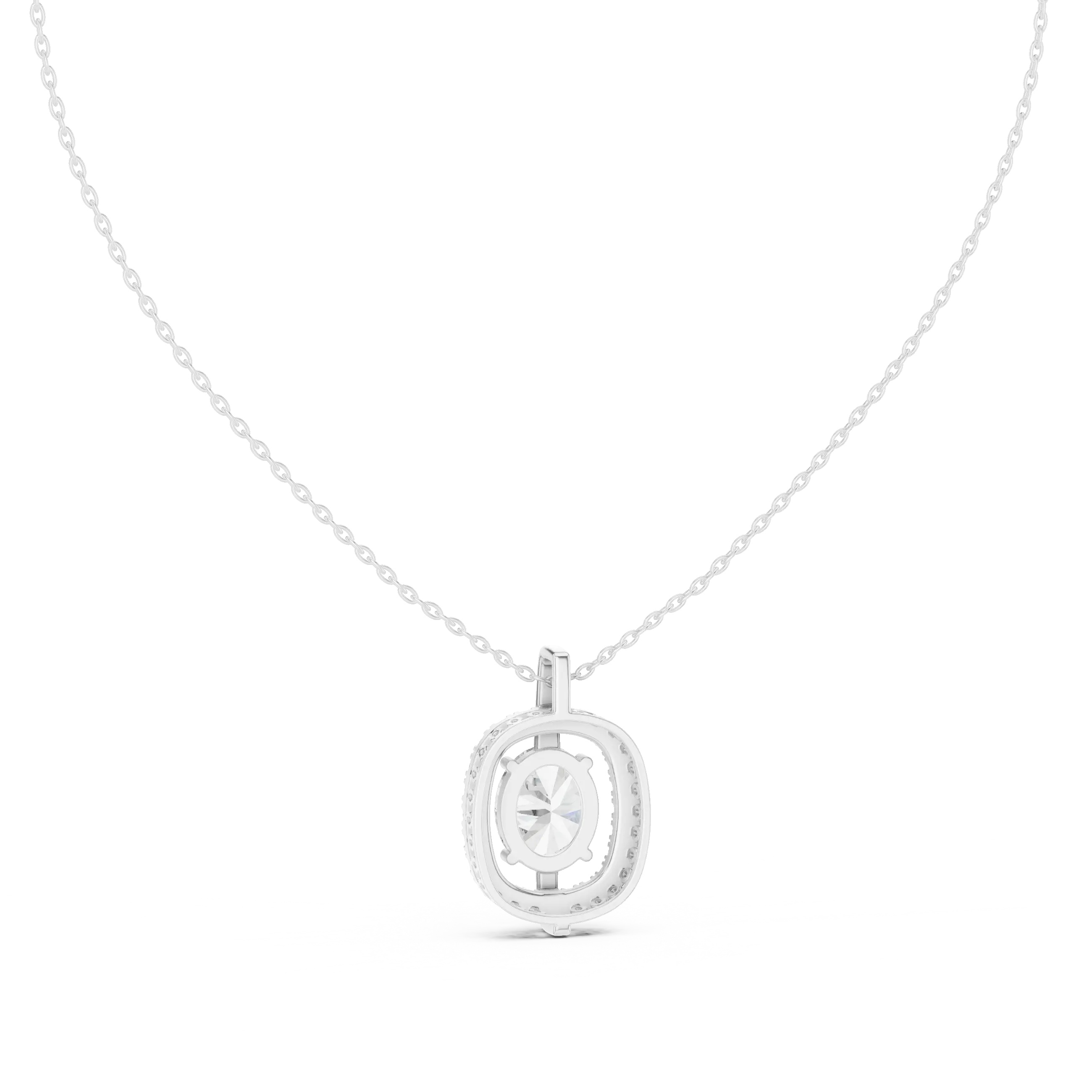 Front-view: Round Diamond Pendant with Halo Setting in 14k White Gold - Lab Grown - Driona Jewels
