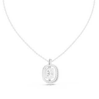 Front-view: Round Diamond Pendant with Halo Setting in 14k White Gold - Lab Grown - Driona Jewels