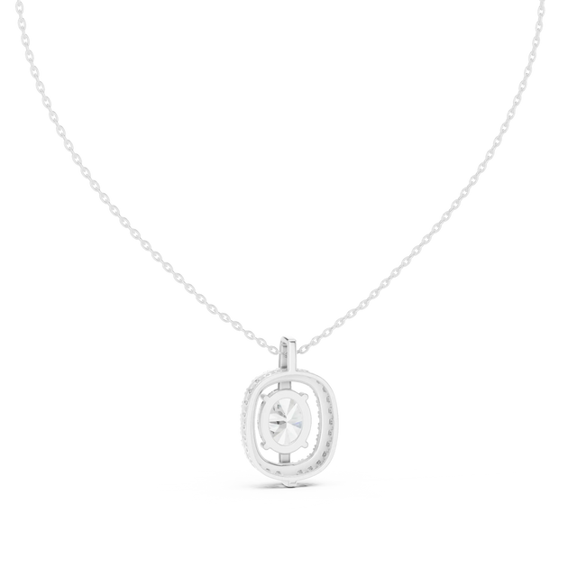 Front-view: Round Diamond Pendant with Halo Setting in 14k White Gold - Lab Grown - Driona Jewels