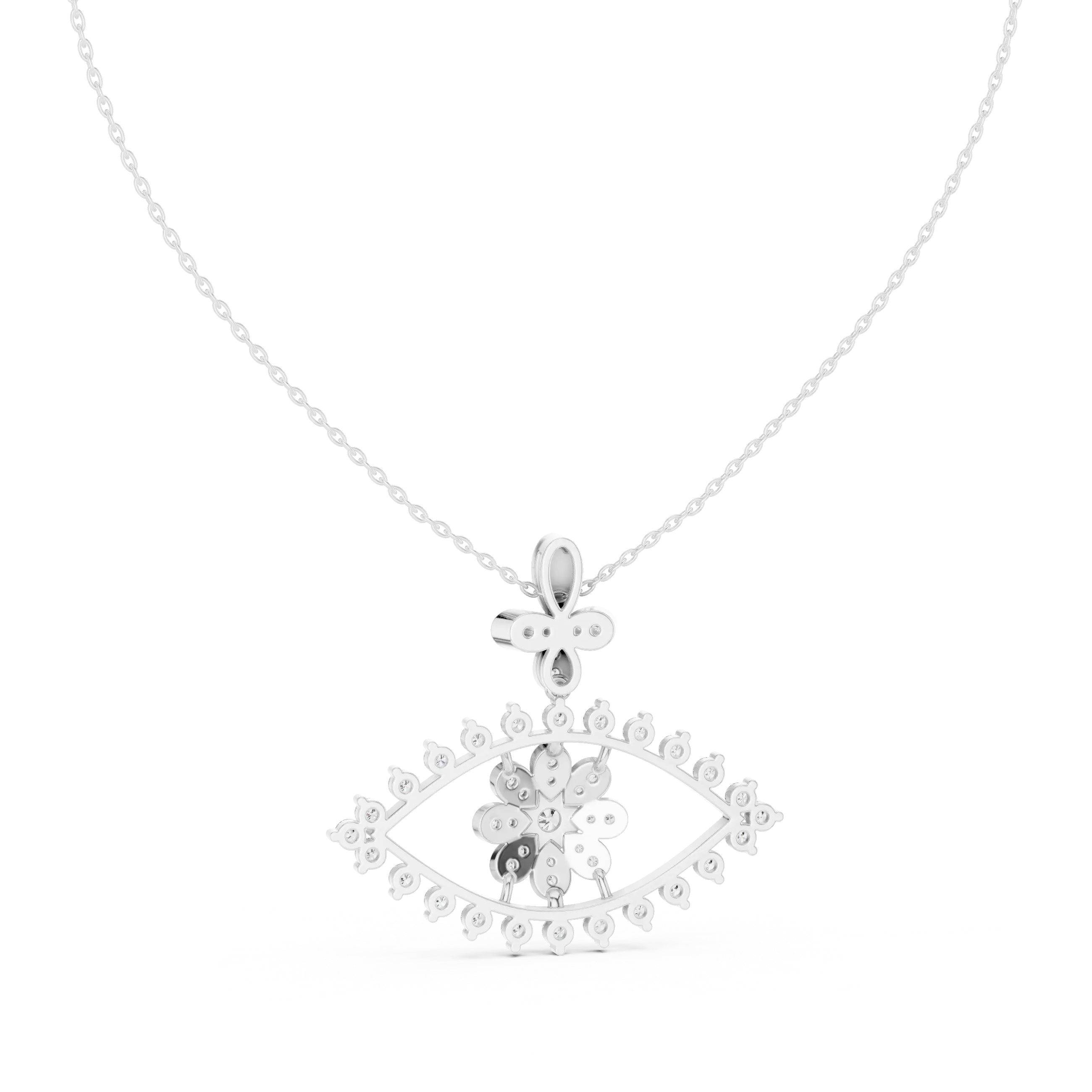 Front-View: Round Diamond Pendant with Halo Setting in 14k White Gold - Lab Grown - Driona Jewels