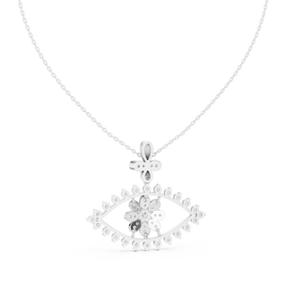 Front-View: Round Diamond Pendant with Halo Setting in 14k White Gold - Lab Grown - Driona Jewels
