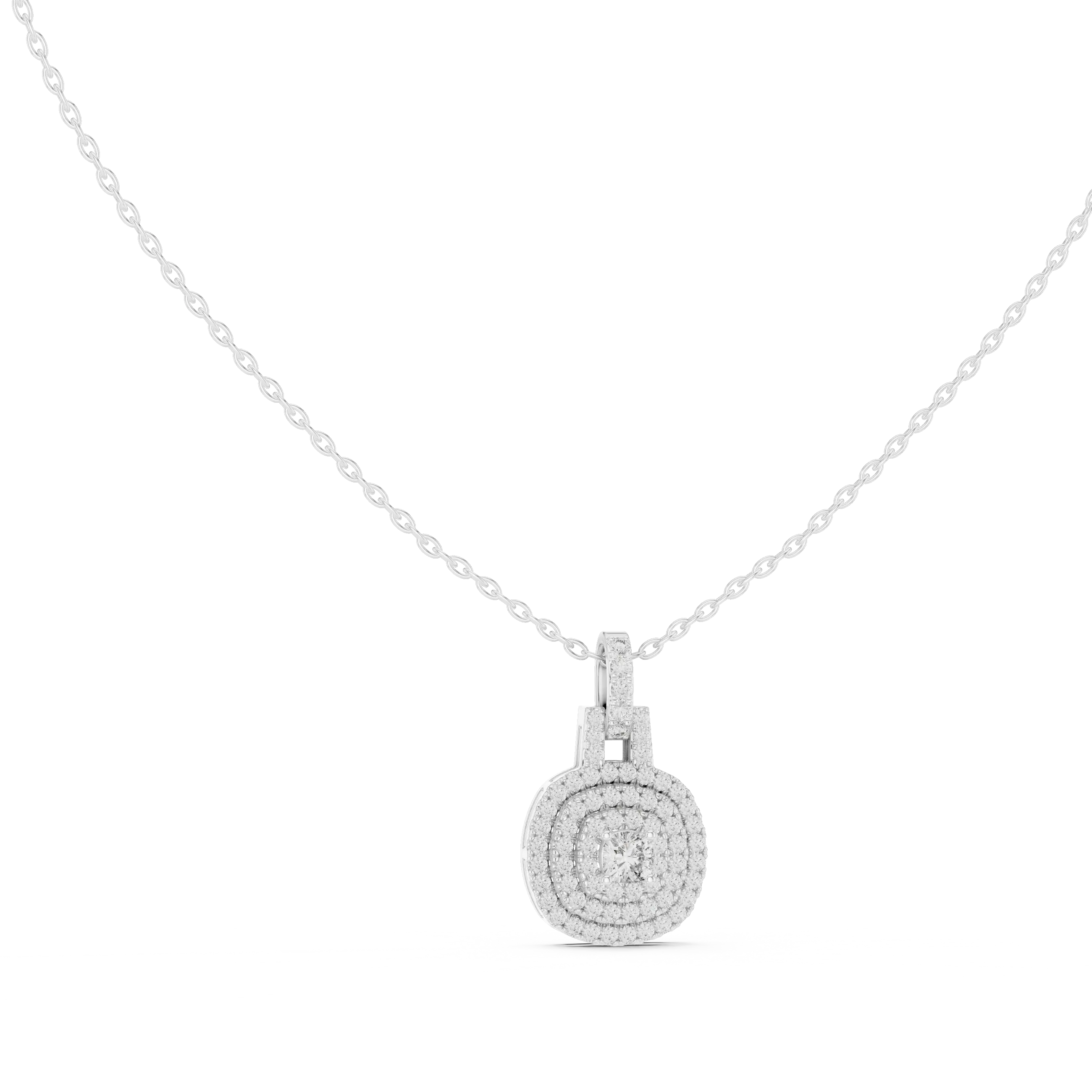 Front: Round Diamond Pendant with Halo Setting in 14k White Gold - Lab Grown - Driona Jewels