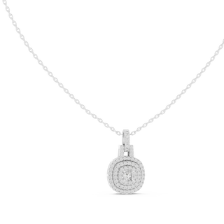 Front: Round Diamond Pendant with Halo Setting in 14k White Gold - Lab Grown - Driona Jewels