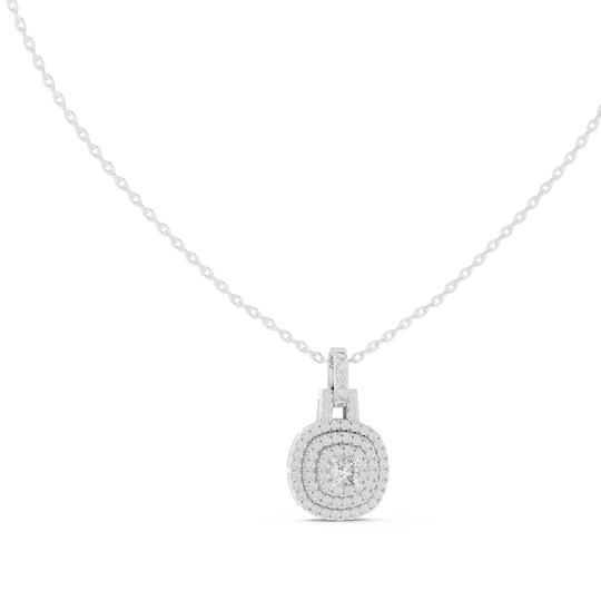Front: Round Diamond Pendant with Halo Setting in 14k White Gold - Lab Grown - Driona Jewels