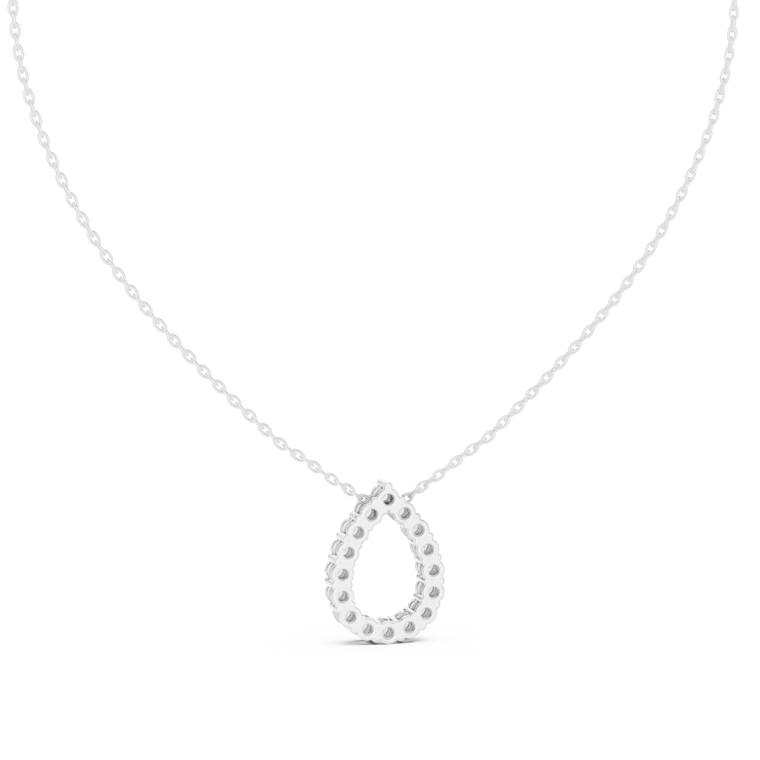 Front-View: Round Diamond Pendant with Halo Setting in 14k White Gold - Lab Grown - Driona Jewels