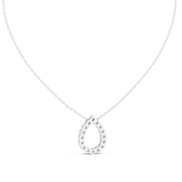 Front-View: Round Diamond Pendant with Halo Setting in 14k White Gold - Lab Grown - Driona Jewels