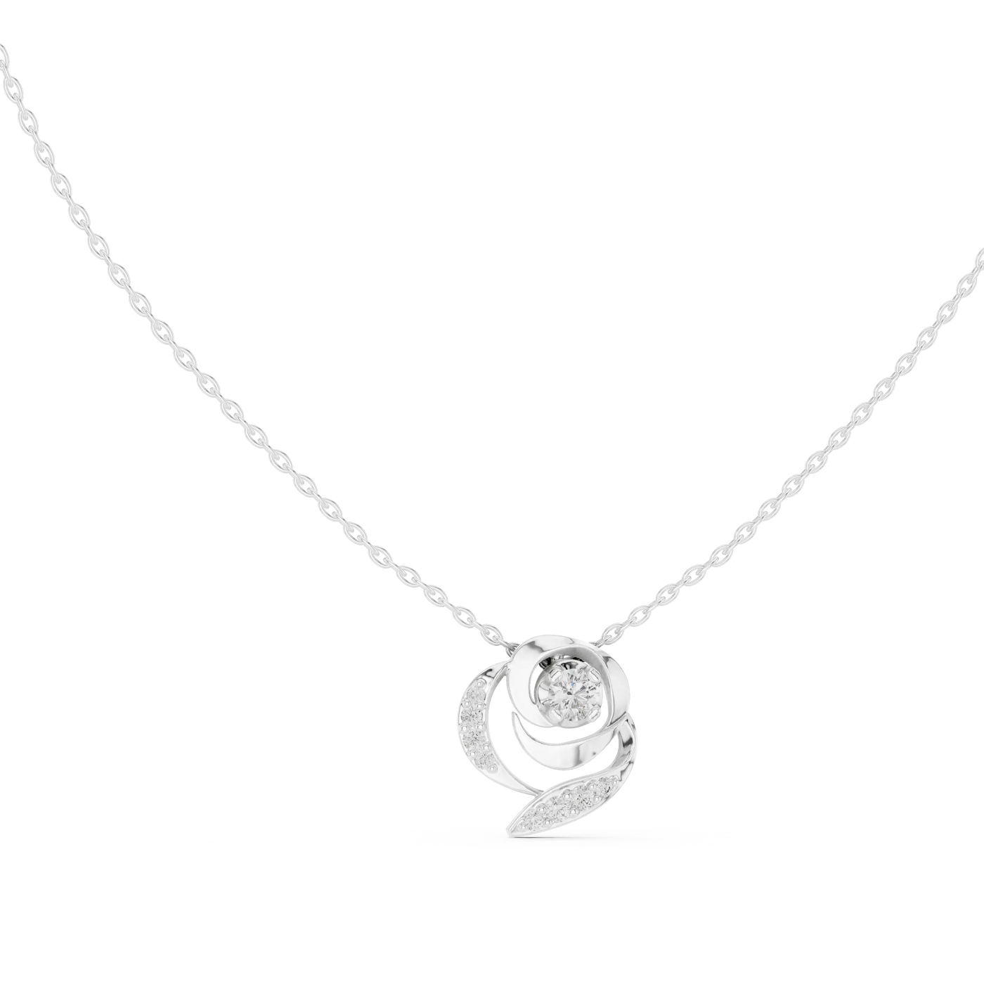 Front-view: Round Diamond Pendant with Halo Setting in 14k White Gold - Lab Grown - Driona Jewels