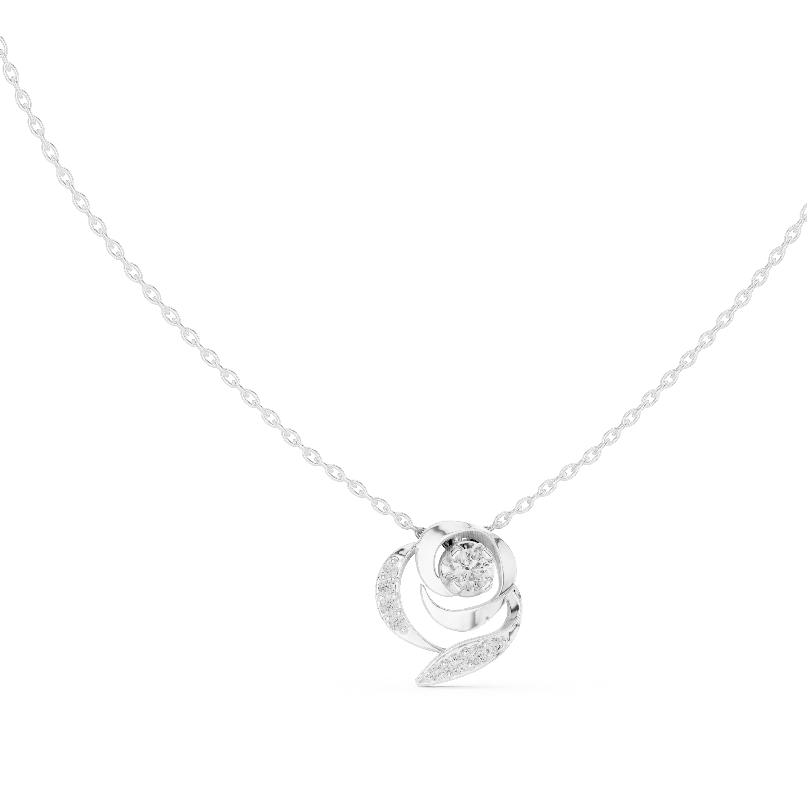 Front-view: Round Diamond Pendant with Halo Setting in 14k White Gold - Lab Grown - Driona Jewels