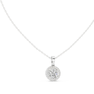 Front-view: Round Diamond Pendant with Halo Setting in 14k White Gold - Lab Grown - Driona Jewels