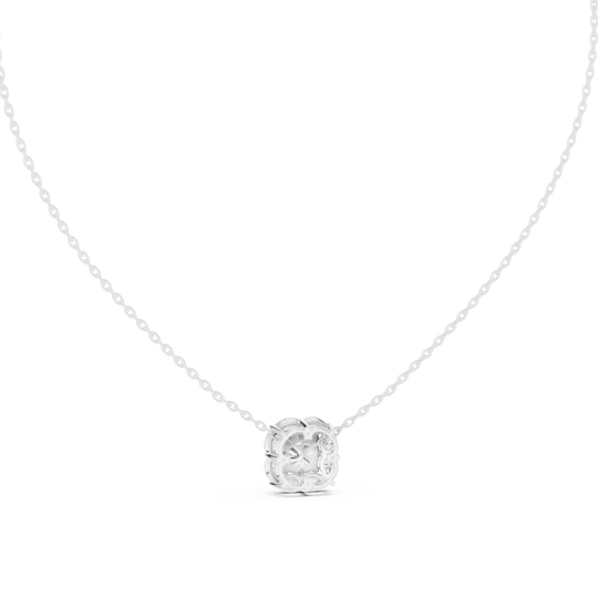 Front-view: Round Diamond Pendant with Halo Setting in 14k White Gold - Lab Grown - Driona Jewels