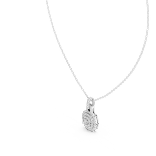 Three-quarter-view: Round Diamond Pendant with Halo Setting in 14k White Gold - Lab Grown - Driona Jewels