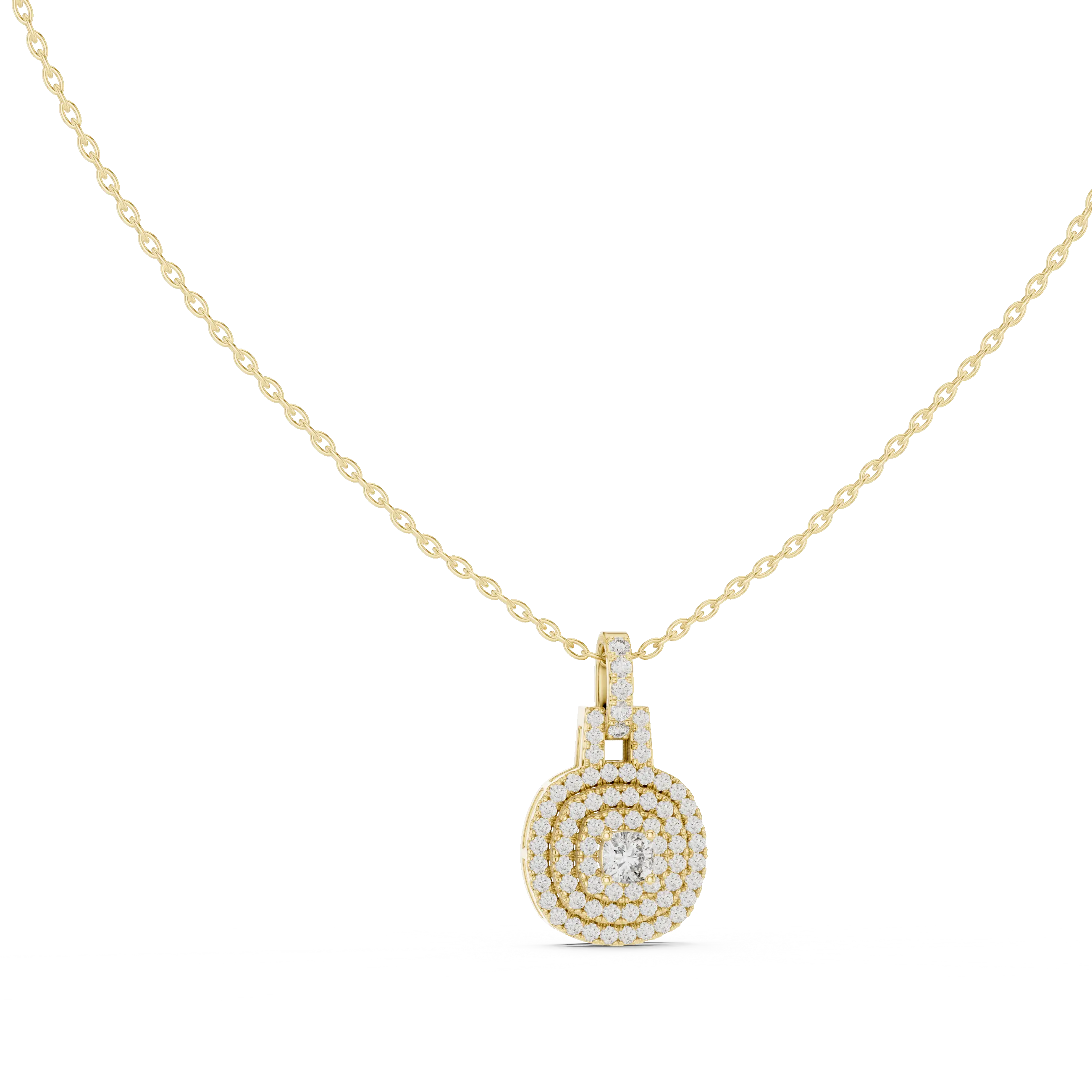 Front-view: Round Diamond Pendant with Halo Setting in 14k Yellow Gold - Lab Grown - Driona Jewels