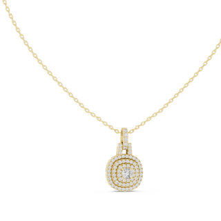Front-view: Round Diamond Pendant with Halo Setting in 14k Yellow Gold - Lab Grown - Driona Jewels