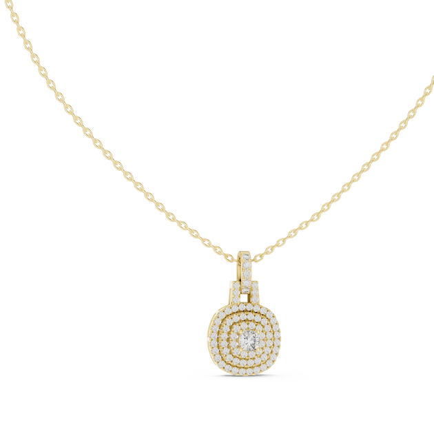 Front-view: Round Diamond Pendant with Halo Setting in 14k Yellow Gold - Lab Grown - Driona Jewels