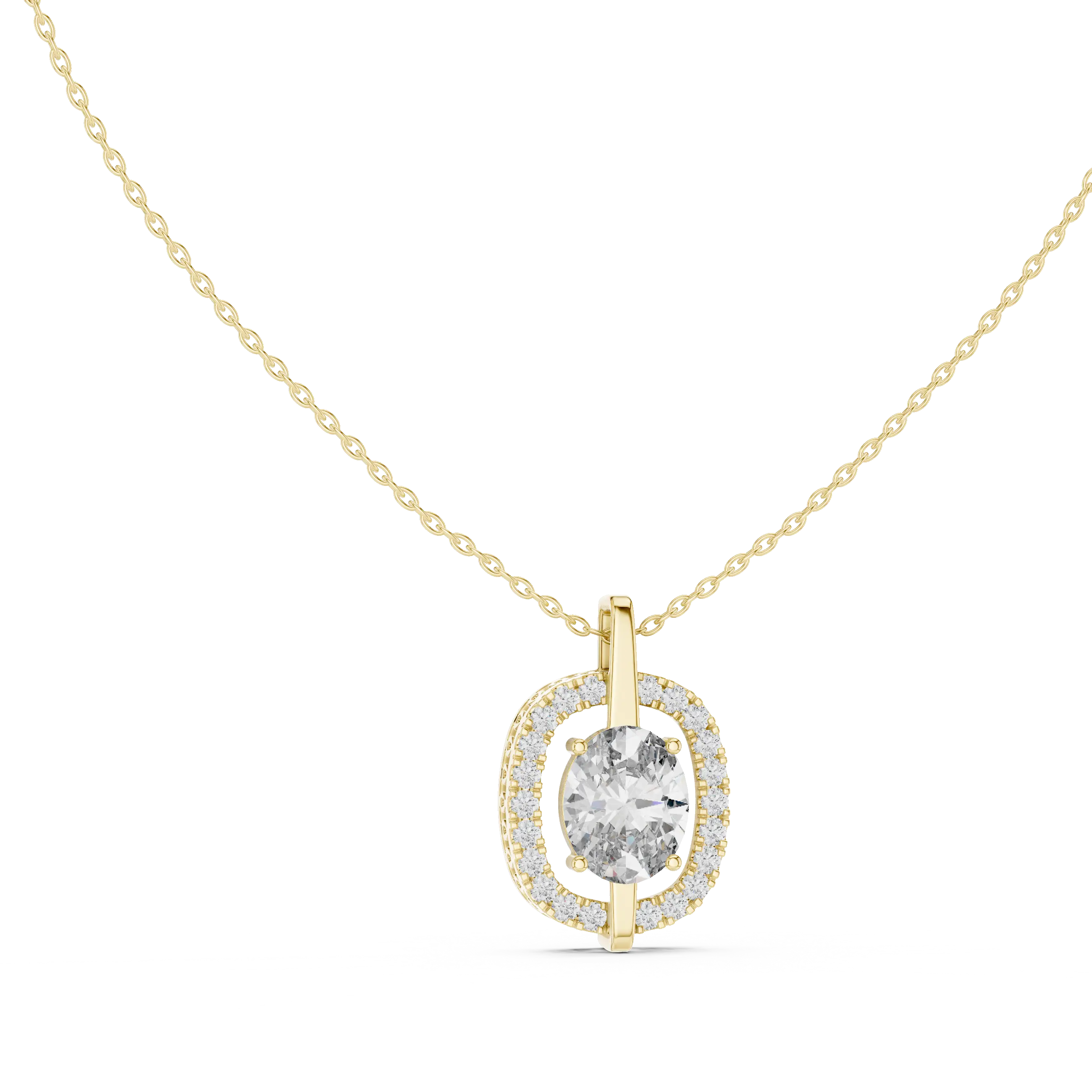 Front: Round Diamond Pendant with Halo Setting in 14k Yellow Gold - Lab Grown - Driona Jewels