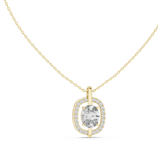 Front: Round Diamond Pendant with Halo Setting in 14k Yellow Gold - Lab Grown - Driona Jewels