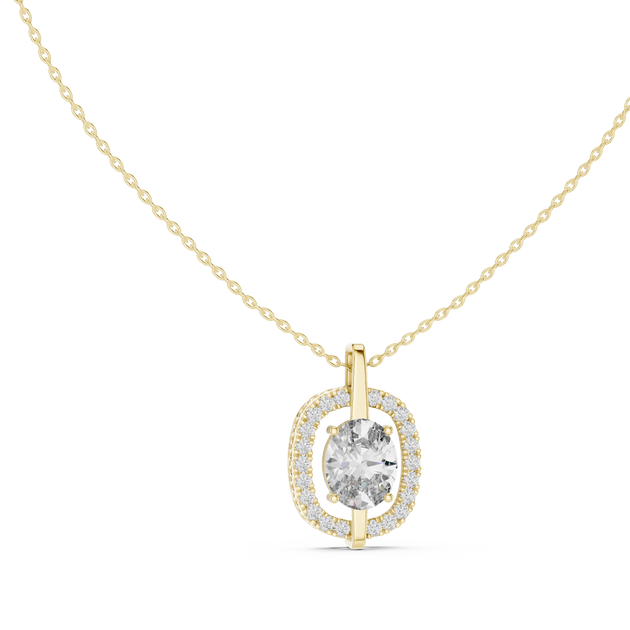 Front: Round Diamond Pendant with Halo Setting in 14k Yellow Gold - Lab Grown - Driona Jewels