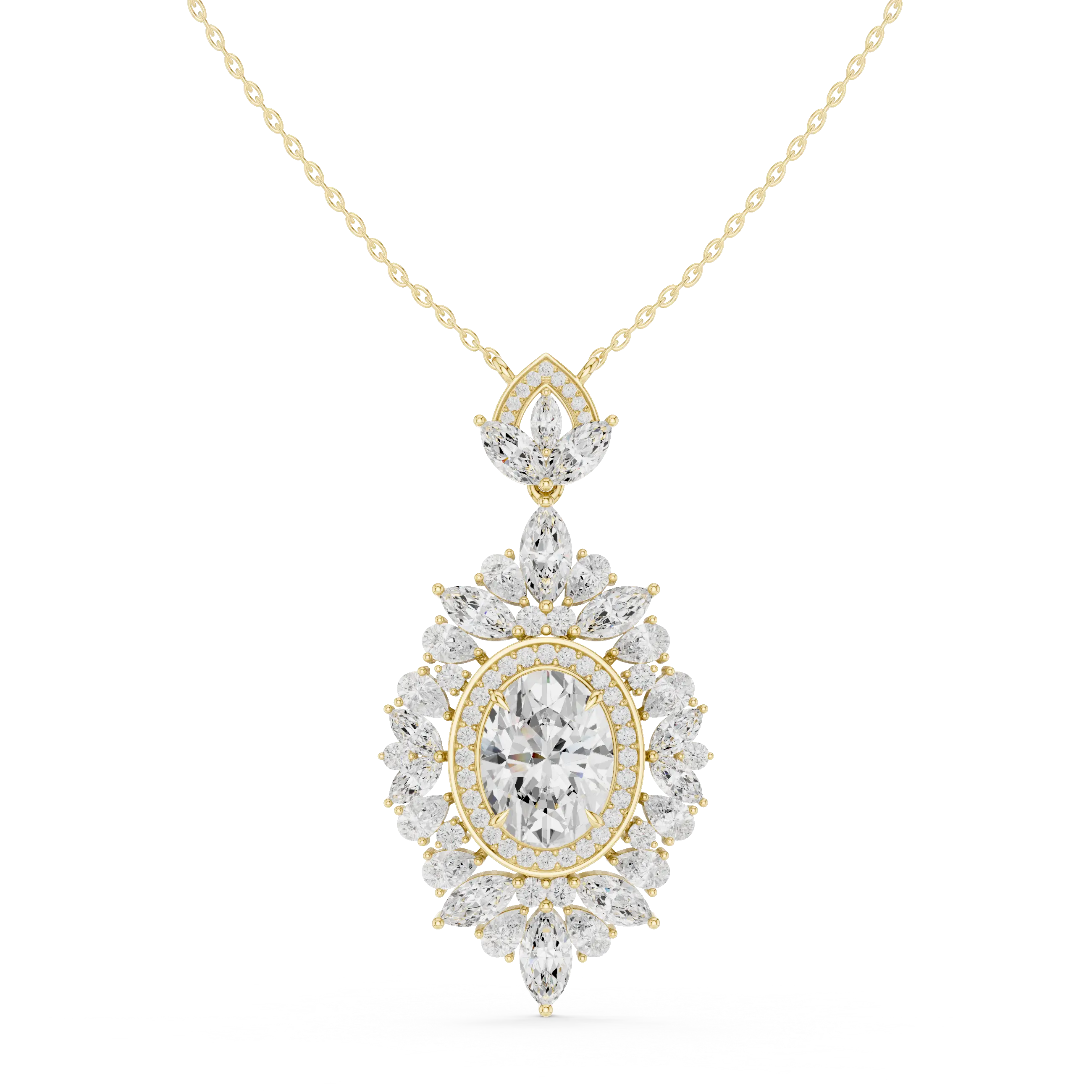 Front: Round Diamond Pendant with Halo Setting in 14k Yellow Gold - Lab Grown - Driona Jewels