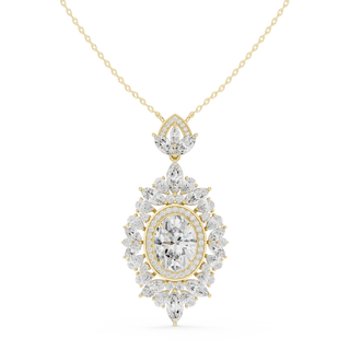Front: Round Diamond Pendant with Halo Setting in 14k Yellow Gold - Lab Grown - Driona Jewels