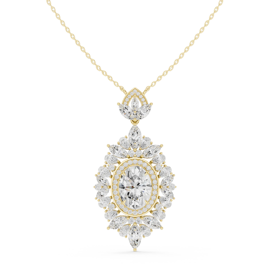 Front: Round Diamond Pendant with Halo Setting in 14k Yellow Gold - Lab Grown - Driona Jewels