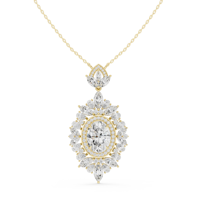 Front: Round Diamond Pendant with Halo Setting in 14k Yellow Gold - Lab Grown - Driona Jewels