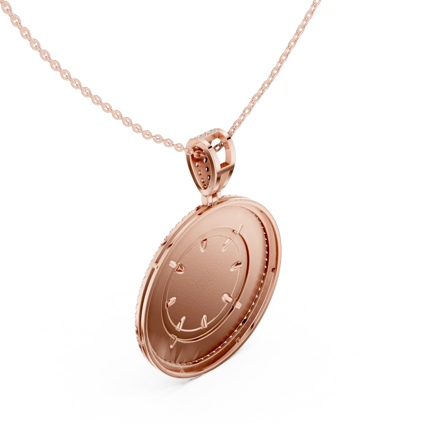 Back-view: Round Diamond Pendant with Pave Setting in 14k Rose Gold - Lab Grown - Driona Jewels