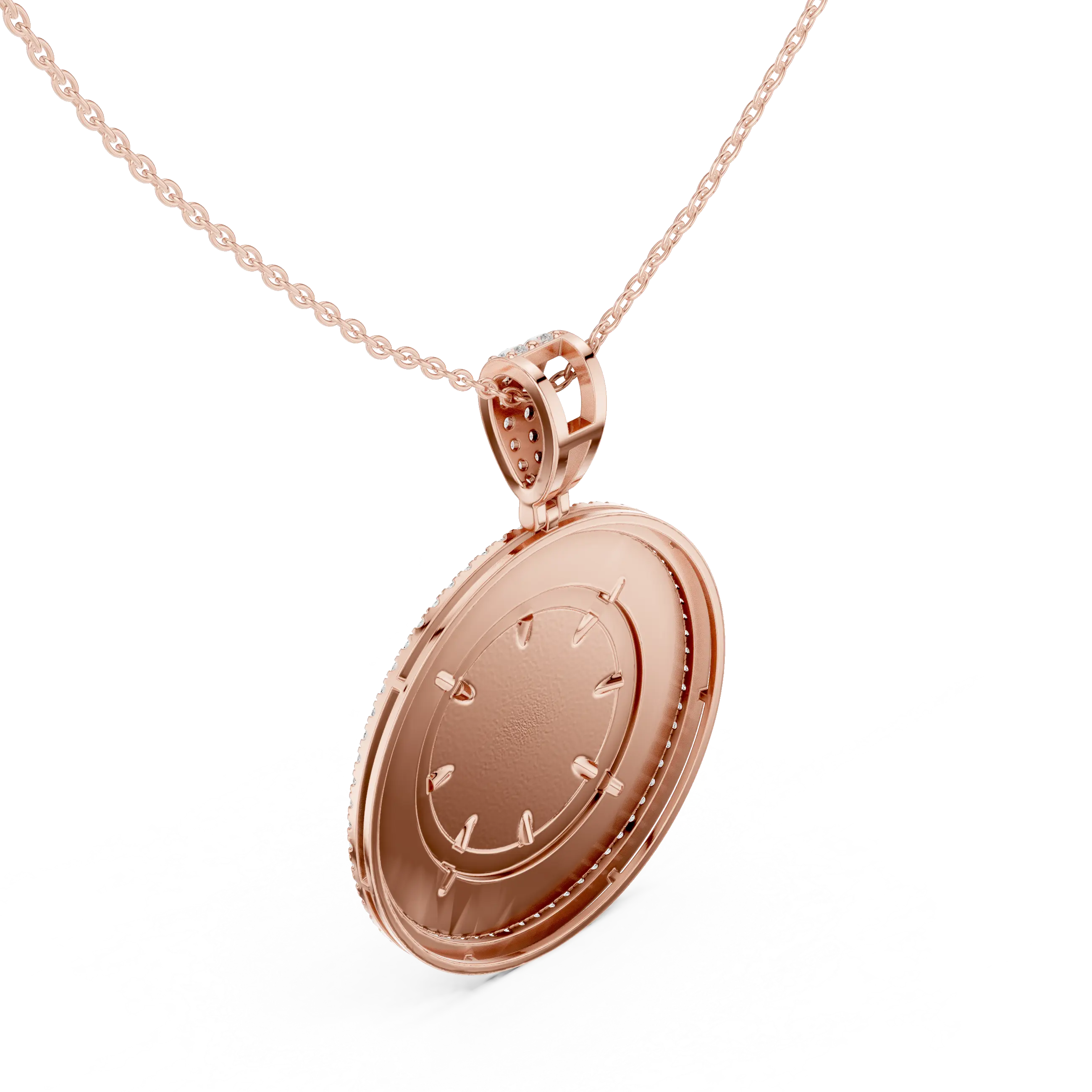 Back-view: Round Diamond Pendant with Pave Setting in 14k Rose Gold - Lab Grown - Driona Jewels
