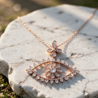 Close-up: Round Diamond Pendant with Pave Setting in 14k Rose Gold - Lab Grown - Driona Jewels